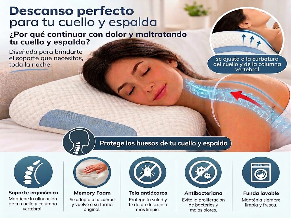 SleepPro - Almohada ergonómica con memory foam para bienestar del cuello